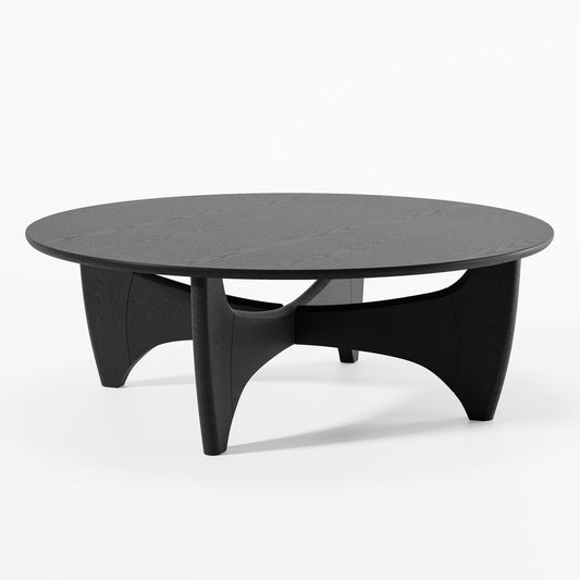 38" Black Wood Round Abstract Coffee Table