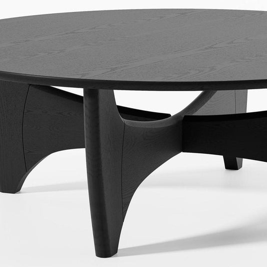 38" Black Wood Round Abstract Coffee Table