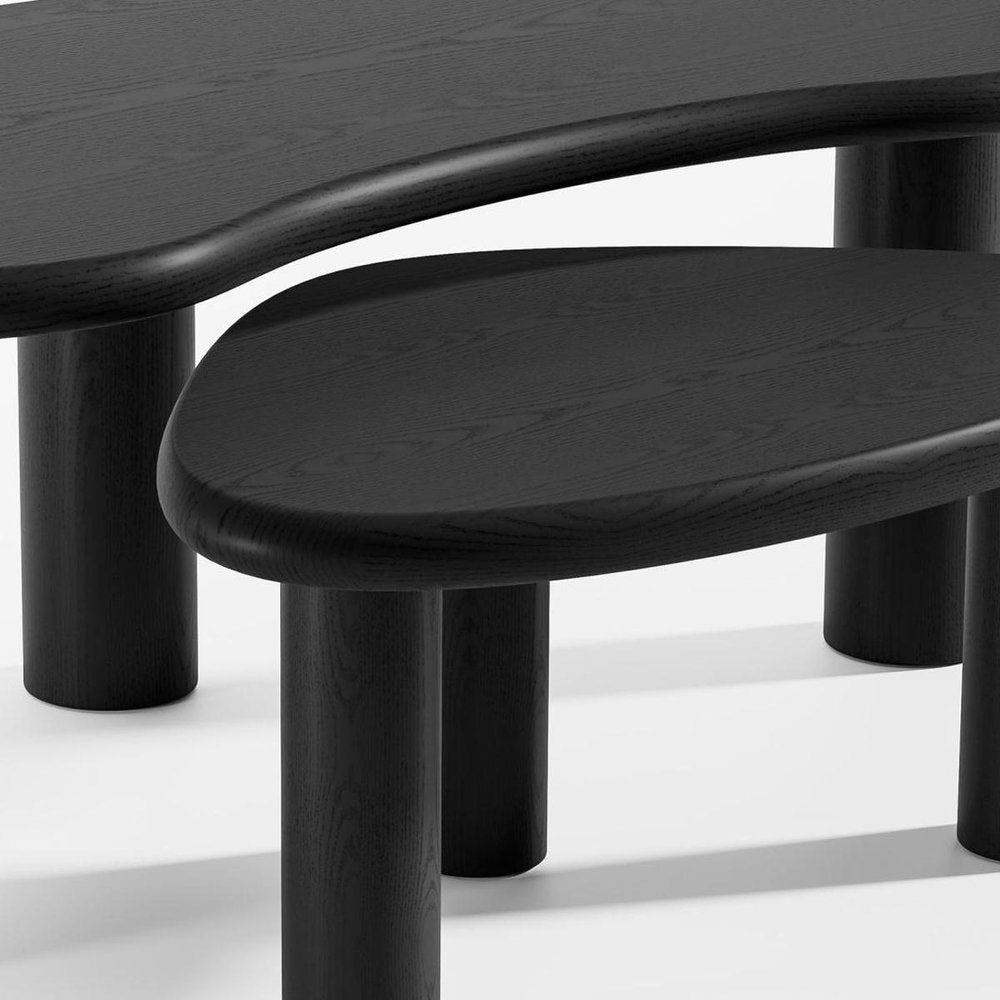 Set Of Two Black Wood Free Form Abstract Nested Coffee Tables HomeRoots
