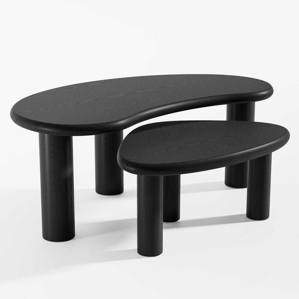 Set Of Two Black Wood Free Form Abstract Nested Coffee Tables HomeRoots