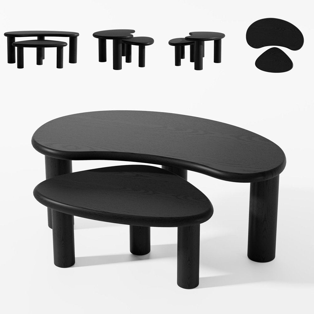 Set Of Two Black Wood Free Form Abstract Nested Coffee Tables — view 2