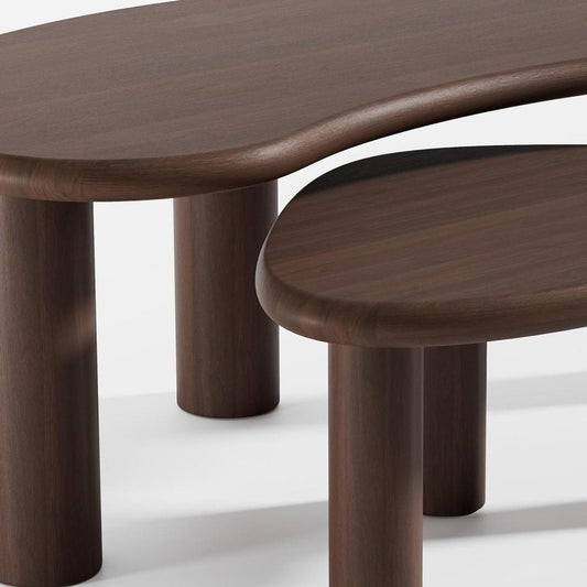 Set Of Two Brown Wood Free Form Abstract Nested Coffee Tables
