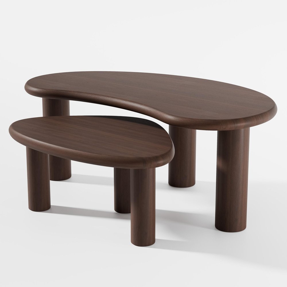 Set Of Two Brown Wood Free Form Abstract Nested Coffee Tables HomeRoots