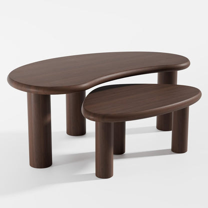 Set Of Two Brown Wood Free Form Abstract Nested Coffee Tables HomeRoots
