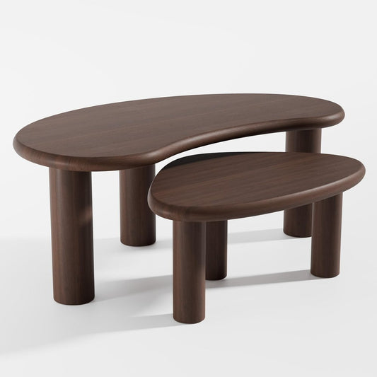 Set Of Two Brown Wood Free Form Abstract Nested Coffee Tables HomeRoots