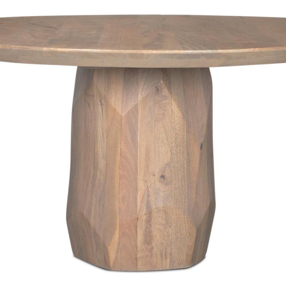 60" Natural And Brown Solid Wood Pedestal Base Round Top Dining Table HomeRoots