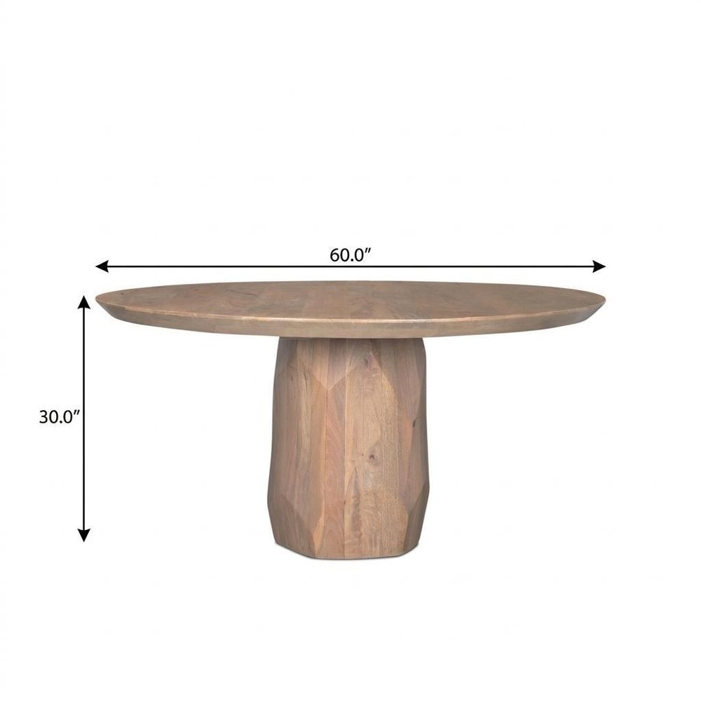 60" Natural And Brown Solid Wood Pedestal Base Round Top Dining Table — view 10