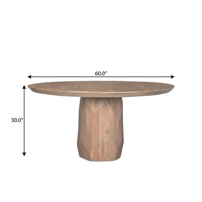 60" Natural And Brown Solid Wood Pedestal Base Round Top Dining Table HomeRoots