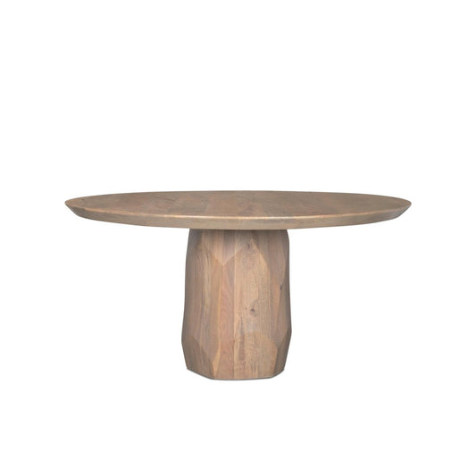 60" Natural And Brown Solid Wood Pedestal Base Round Top Dining Table HomeRoots