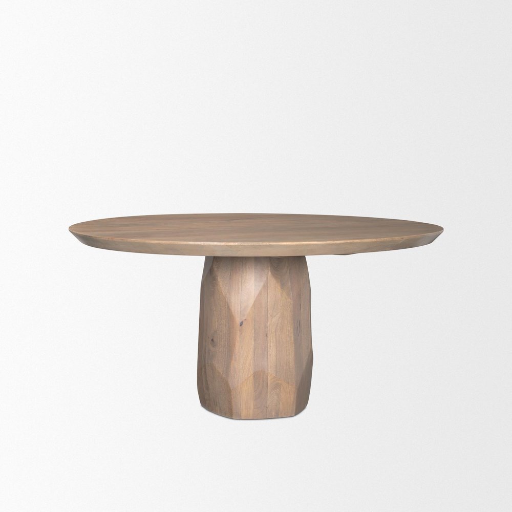 60" Natural And Brown Solid Wood Pedestal Base Round Top Dining Table HomeRoots