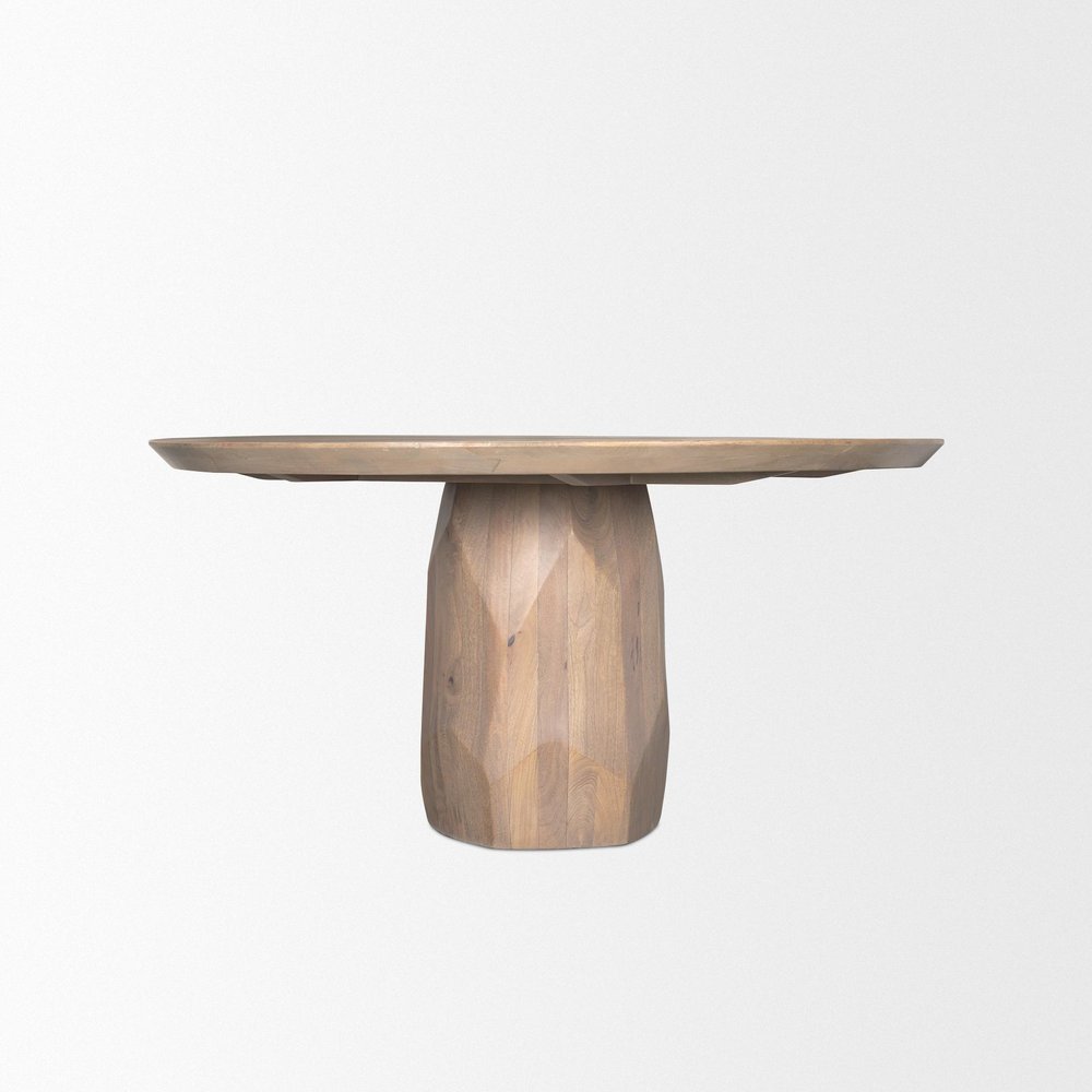60" Natural And Brown Solid Wood Pedestal Base Round Top Dining Table — view 2