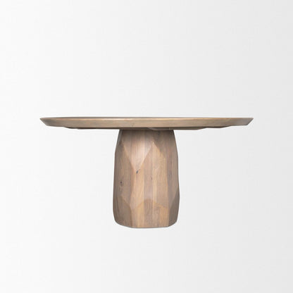 60" Natural And Brown Solid Wood Pedestal Base Round Top Dining Table HomeRoots