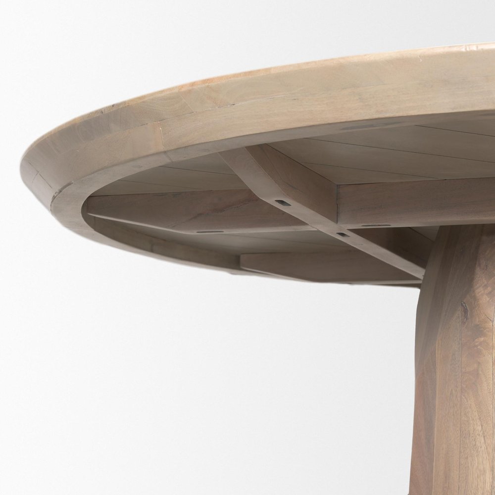 60" Natural And Brown Solid Wood Pedestal Base Round Top Dining Table HomeRoots