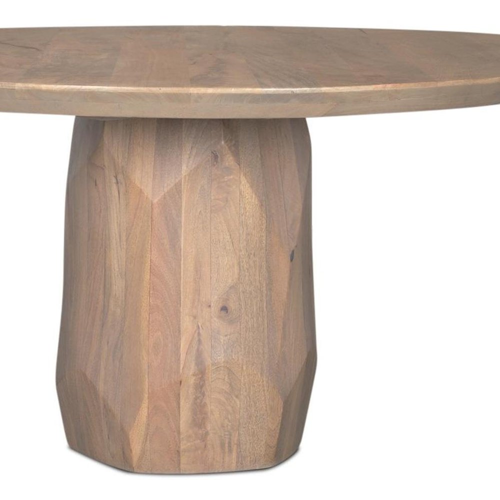 60" Natural And Brown Solid Wood Pedestal Base Round Top Dining Table HomeRoots