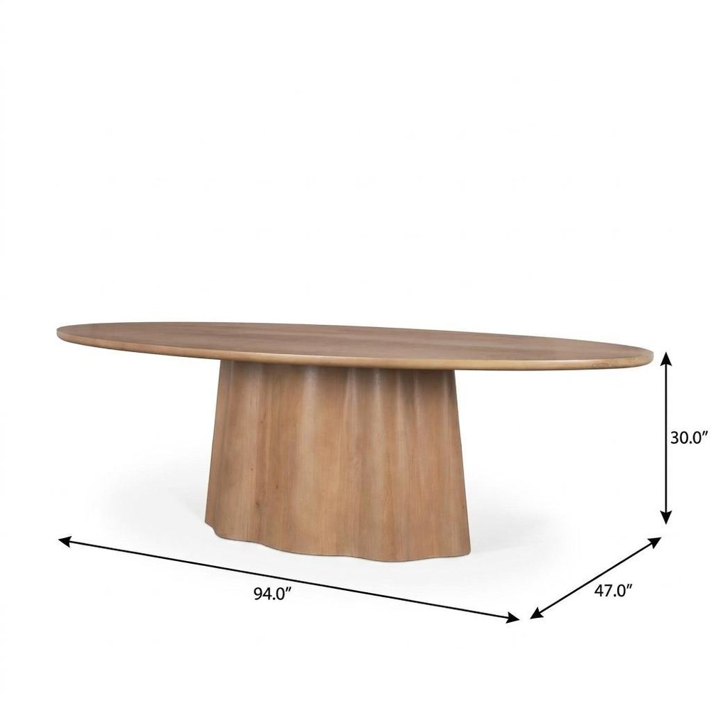 94" Brown Solid Wood Pedestal Base Oval Dining Table