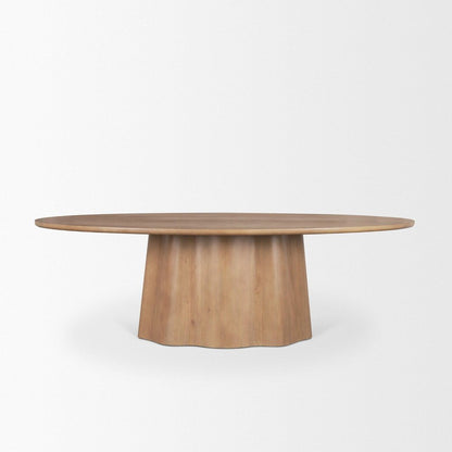 94" Brown Solid Wood Pedestal Base Oval Dining Table HomeRoots
