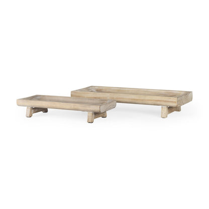Set of Two White Solid Wood Handmade Riser Trays