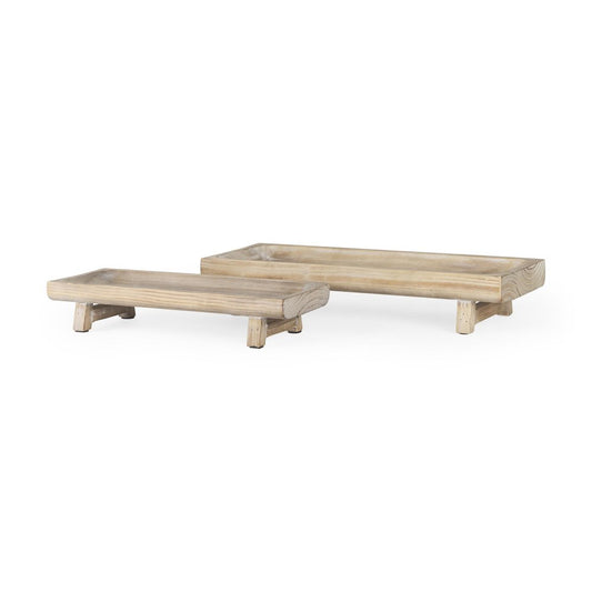 Set of Two White Solid Wood Handmade Riser Trays