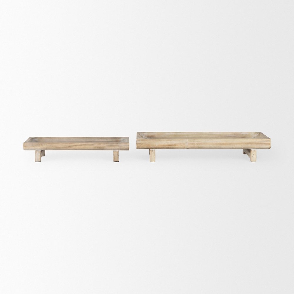 Set of Two White Solid Wood Handmade Riser Trays — view 2