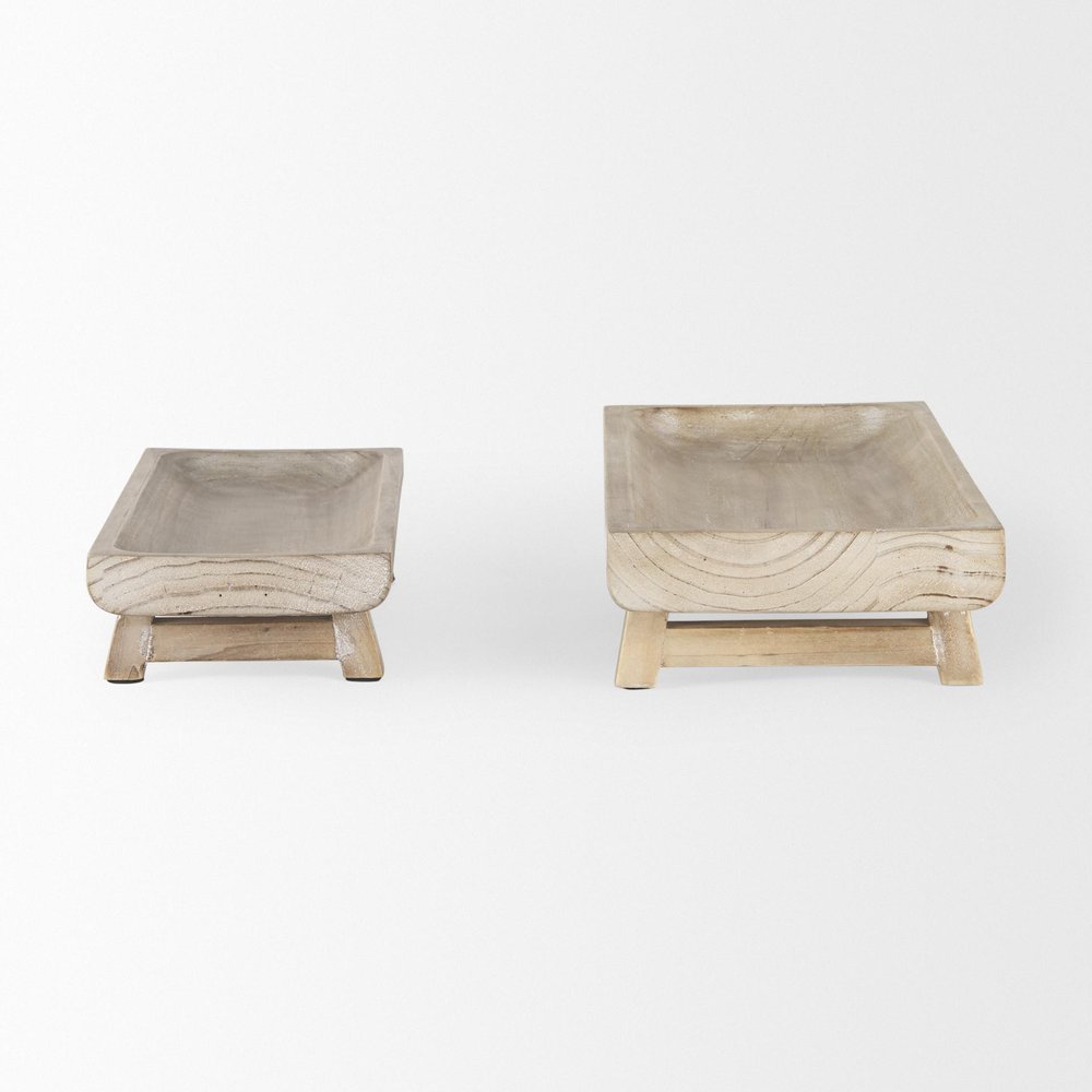 Set of Two White Solid Wood Handmade Riser Trays — view 3