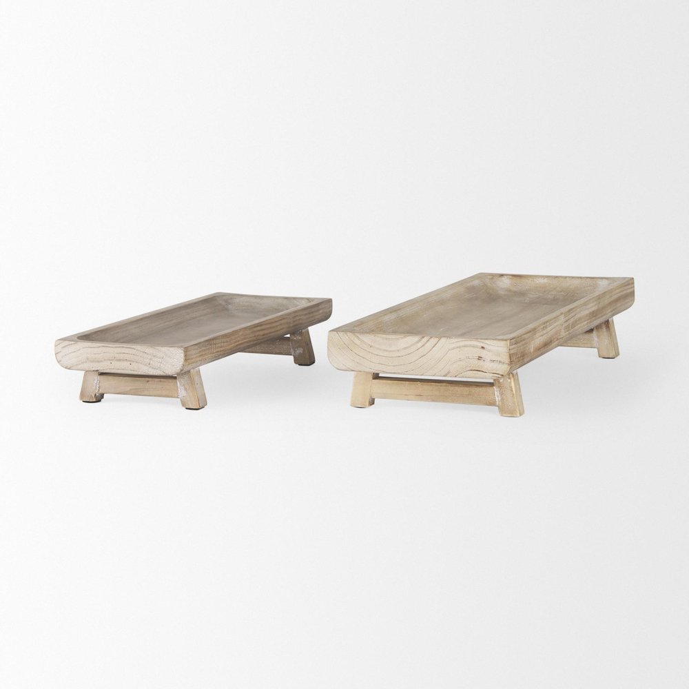 Set of Two White Solid Wood Handmade Riser Trays HomeRoots