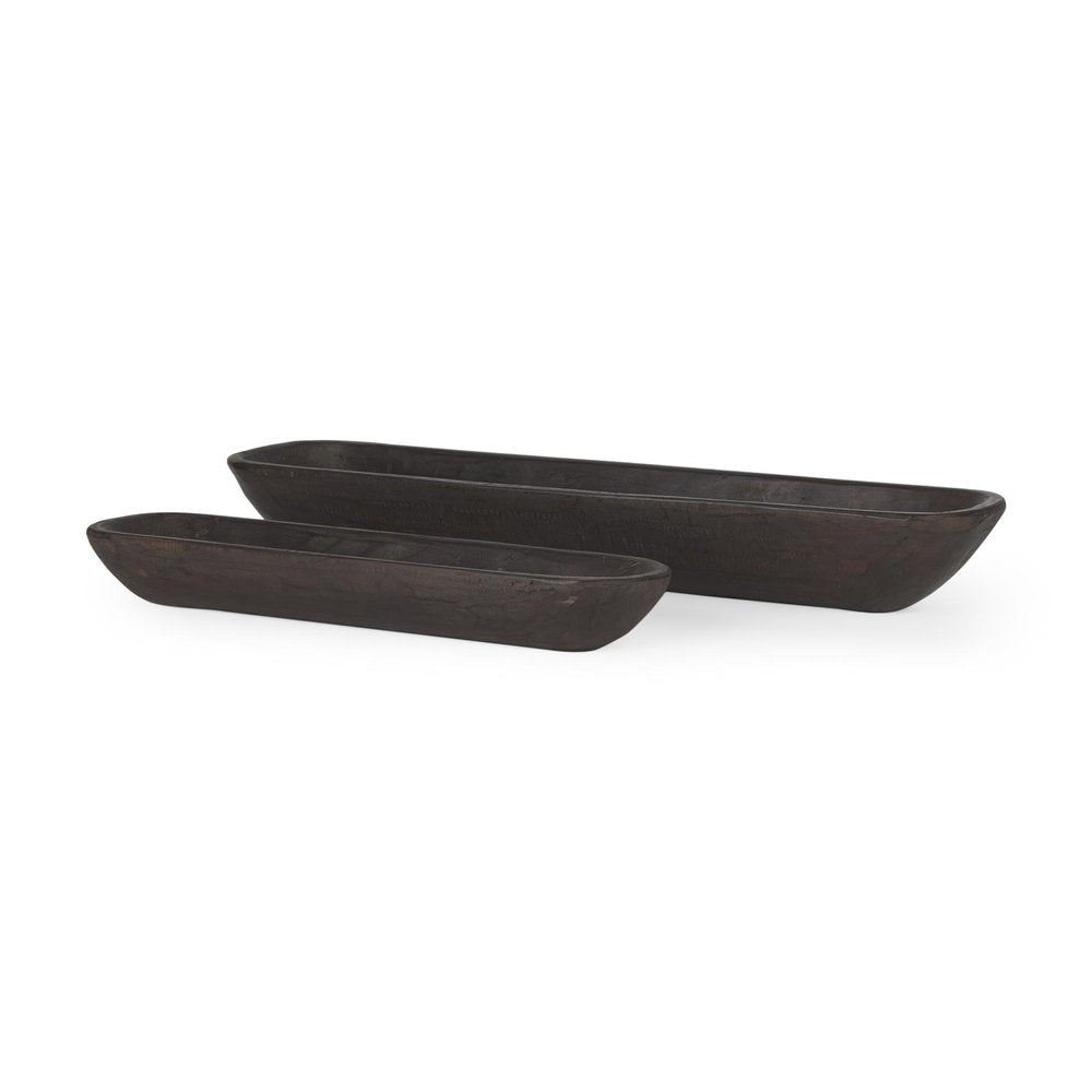 Set of Two Dark Brown Reclaimed Wood Handmade Oval Vanity Tray HomeRoots