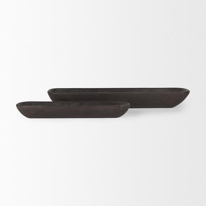 Set of Two Dark Brown Reclaimed Wood Handmade Oval Vanity Tray