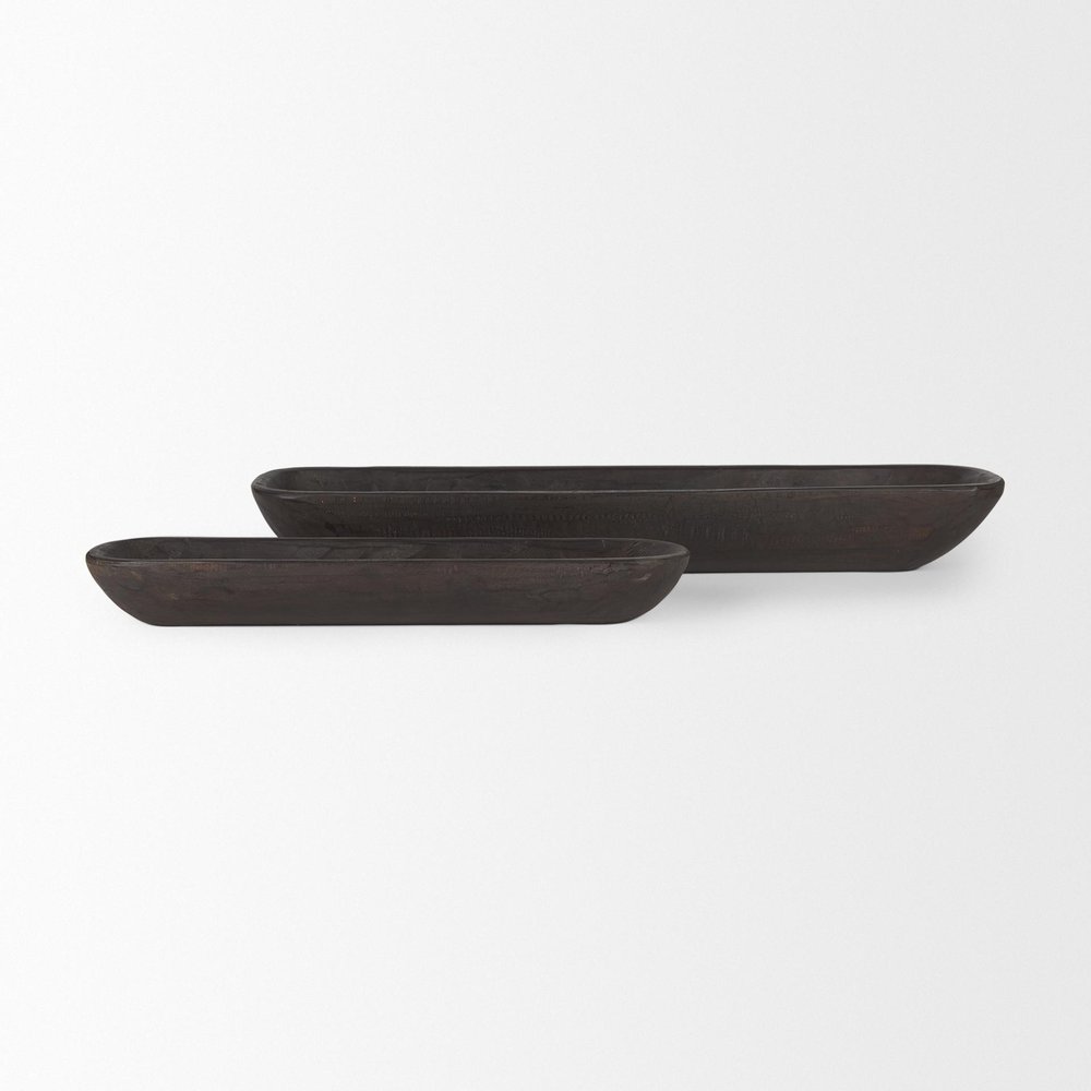 Set of Two Dark Brown Reclaimed Wood Handmade Oval Vanity Tray HomeRoots