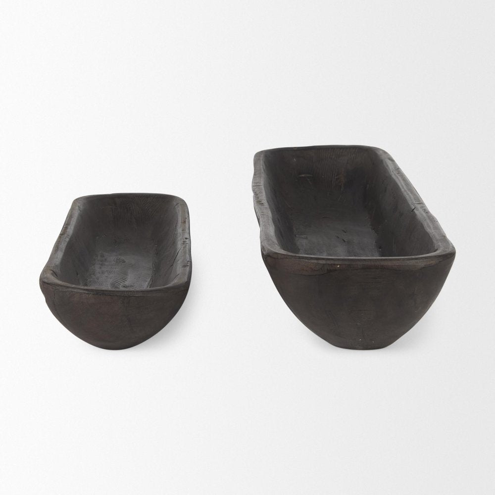 Set of Two Dark Brown Reclaimed Wood Handmade Oval Vanity Tray — view 3