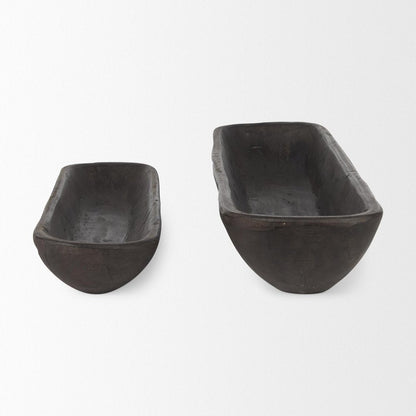 Set of Two Dark Brown Reclaimed Wood Handmade Oval Vanity Tray