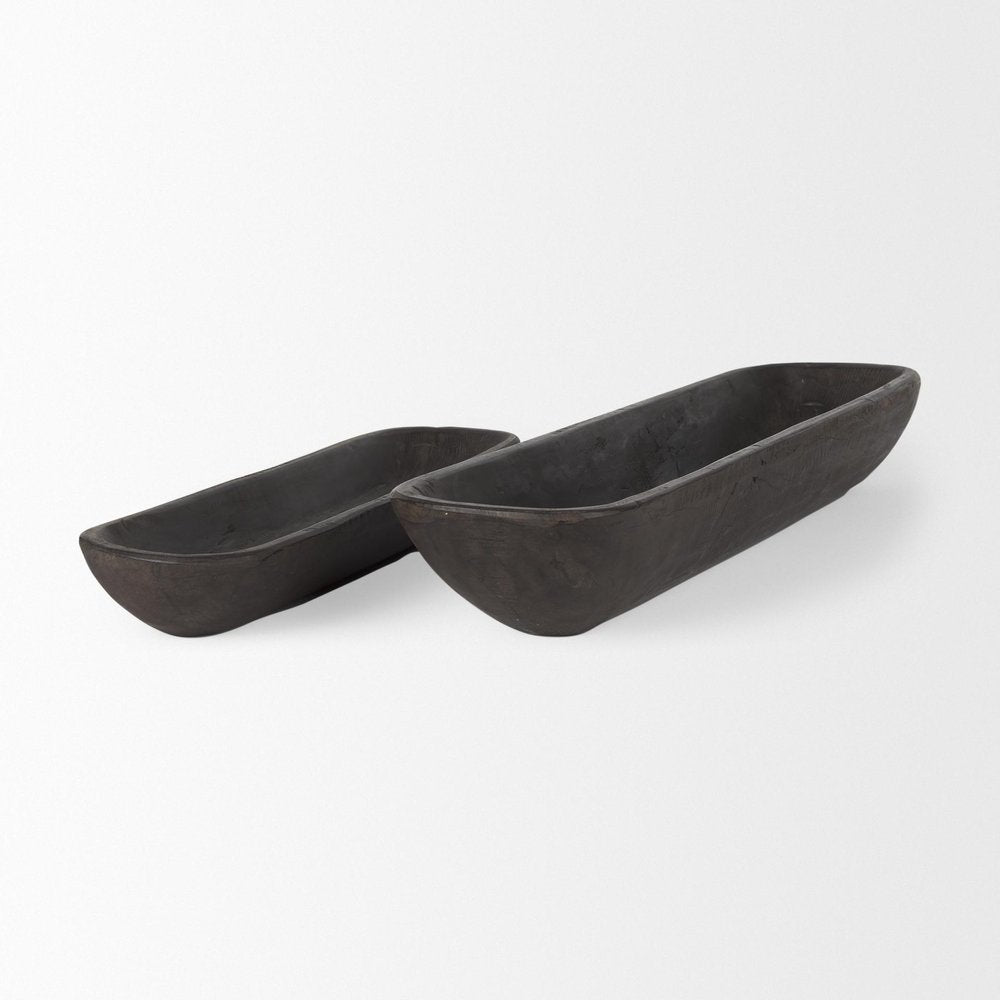 Set of Two Dark Brown Reclaimed Wood Handmade Oval Vanity Tray — view 4