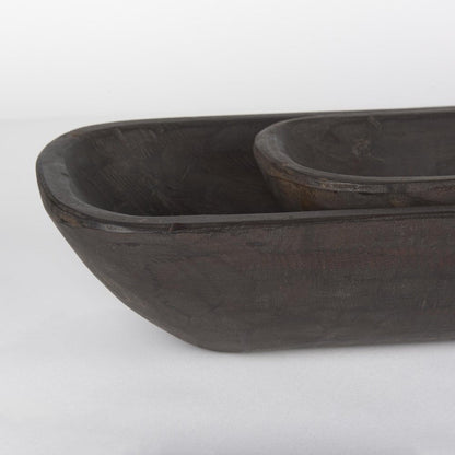 Set of Two Dark Brown Reclaimed Wood Handmade Oval Vanity Tray HomeRoots