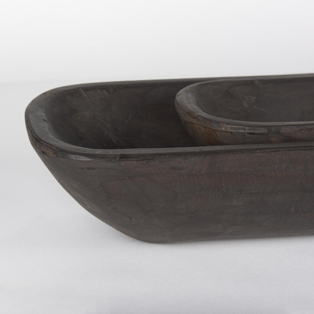 Set of Two Dark Brown Reclaimed Wood Handmade Oval Vanity Tray — view 5