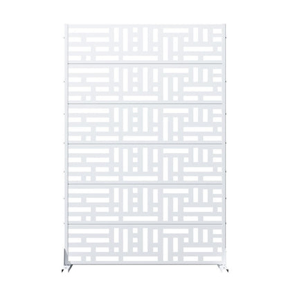 72" White Geometric Steel Six Panel Outdoor Privacy Screen