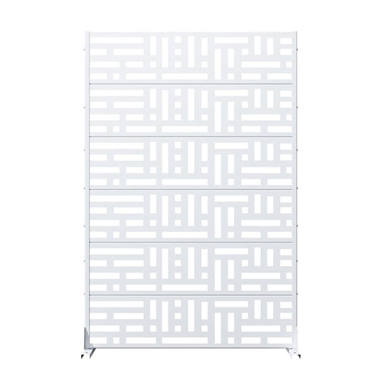 72" White Geometric Steel Six Panel Outdoor Privacy Screen