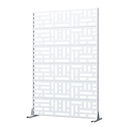 72" White Geometric Steel Six Panel Outdoor Privacy Screen