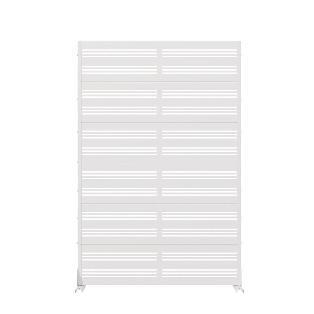 72" White Striped Steel Six Panel Outdoor Privacy Screen — view 1