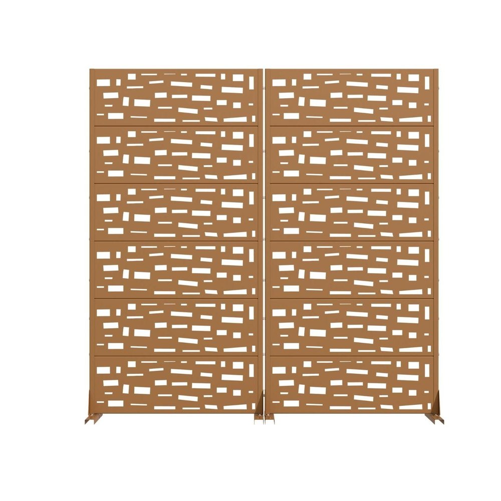 Set Of Two Brown Abstract Geometric Steel 12 Outdoor Privacy Screen HomeRoots