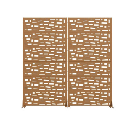 Set Of Two Brown Abstract Geometric Steel 12 Outdoor Privacy Screen HomeRoots
