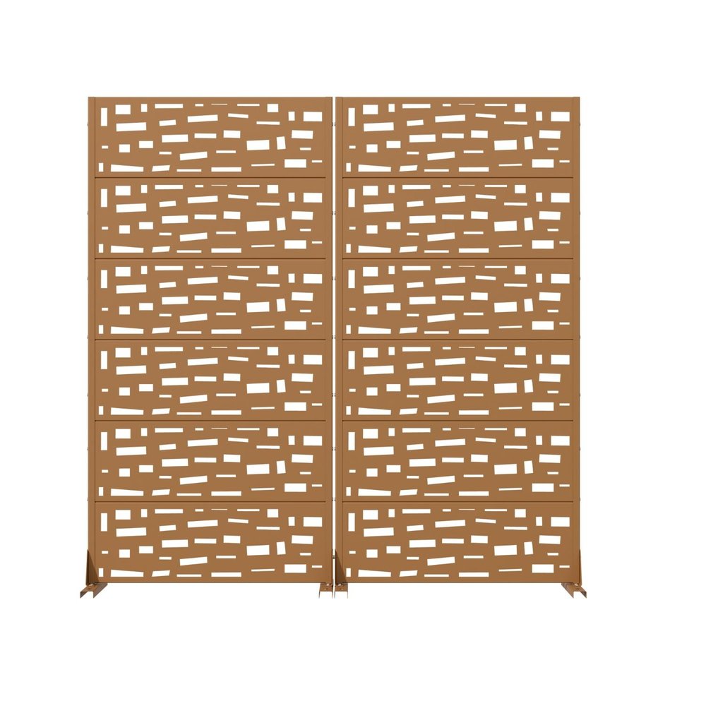 Set Of Two Brown Abstract Geometric Steel 12 Outdoor Privacy Screen HomeRoots