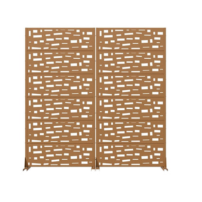 Set Of Two Brown Abstract Geometric Steel 12 Outdoor Privacy Screen HomeRoots