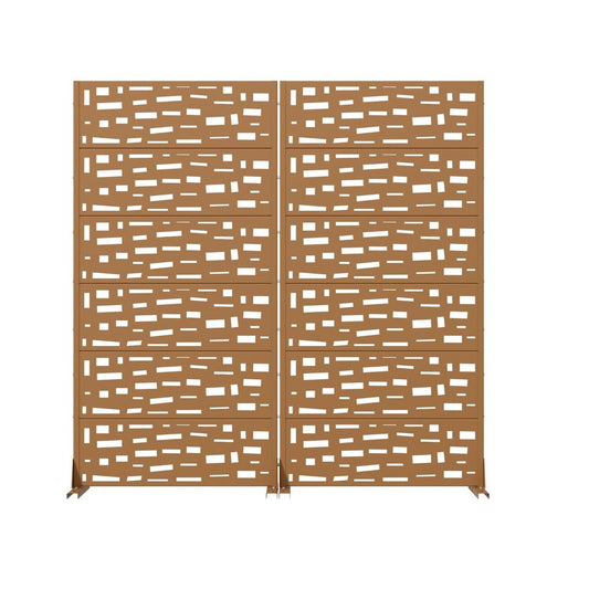 Set Of Two Brown Abstract Geometric Steel 12 Outdoor Privacy Screen