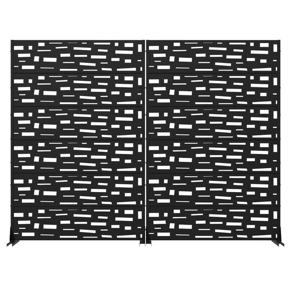 Set Of Two Black Abstract Geometric Steel 12 Outdoor Privacy Screen HomeRoots