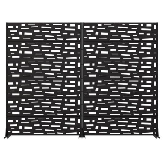 Set Of Two Black Abstract Geometric Steel 12 Outdoor Privacy Screen