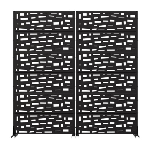 Set Of Two Black Abstract Geometric Steel 12 Outdoor Privacy Screen
