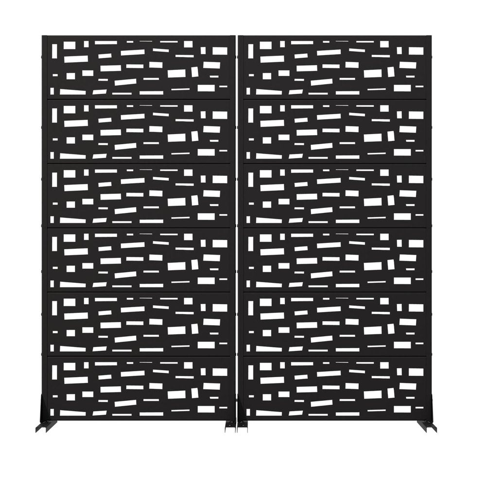 Set Of Two Black Abstract Geometric Steel 12 Outdoor Privacy Screen — view 1