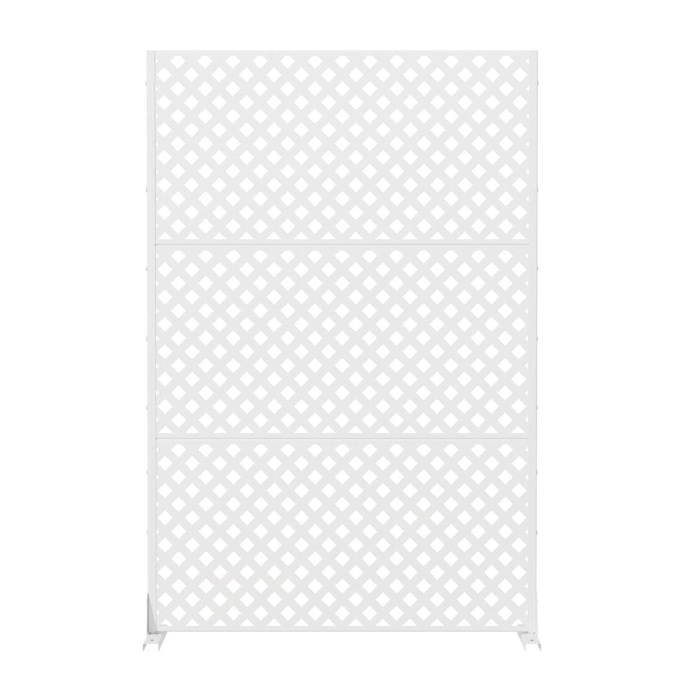 72" White Diamond Steel Three Panel Outdoor Privacy Screen — view 1