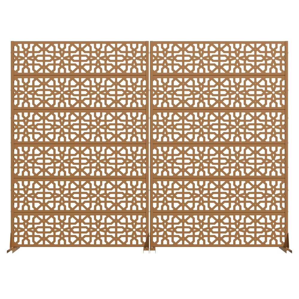 Set Of Two Brown Moroccan Steel 12 Outdoor Privacy Screen — view 3