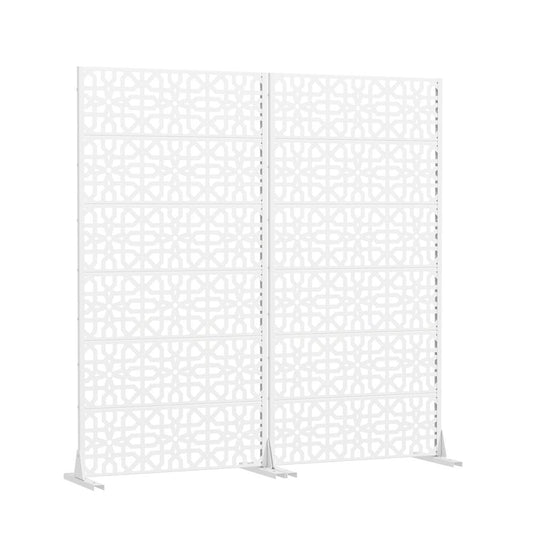 Set Of Two White Moroccan Steel 12 Outdoor Privacy Screen