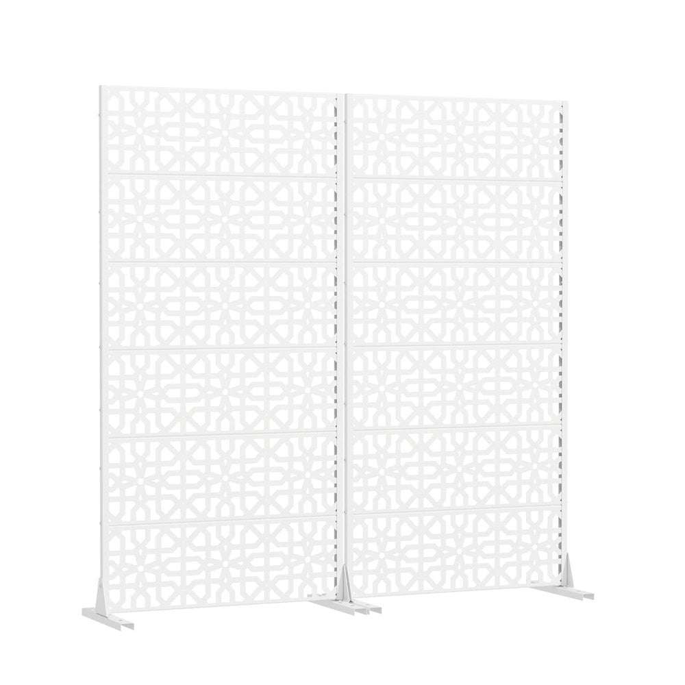 Set Of Two White Moroccan Steel 12 Outdoor Privacy Screen — view 1